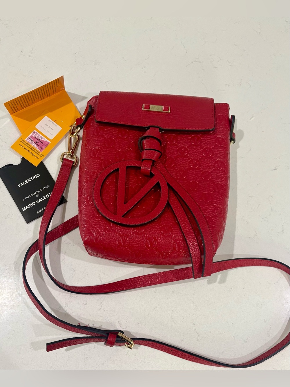 Valentino by Mario Valentino Salma Embossed Leather Crossbody Bag NWOT Red Italy